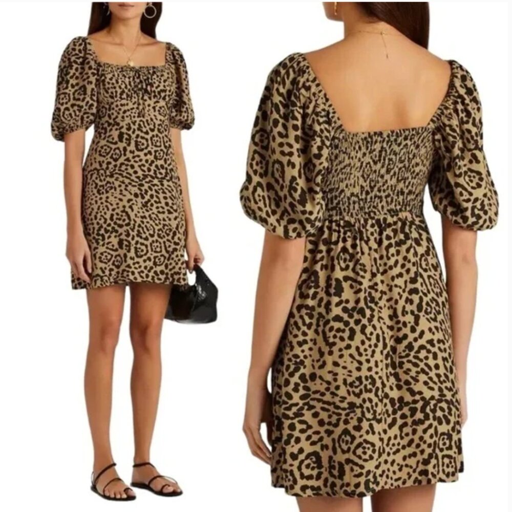 Faithfull The Brand Shamari Animal Print Tulienne Mini Dress Small Animal Print